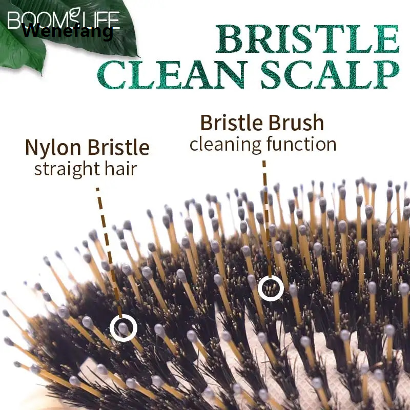 Wenefang Boar Bristle Hair Brush Women Wood Bamboo HairBrush Professional 2025 Curly Airbag Scalp Brush Comb for Hair Beauty Care Salon Tools