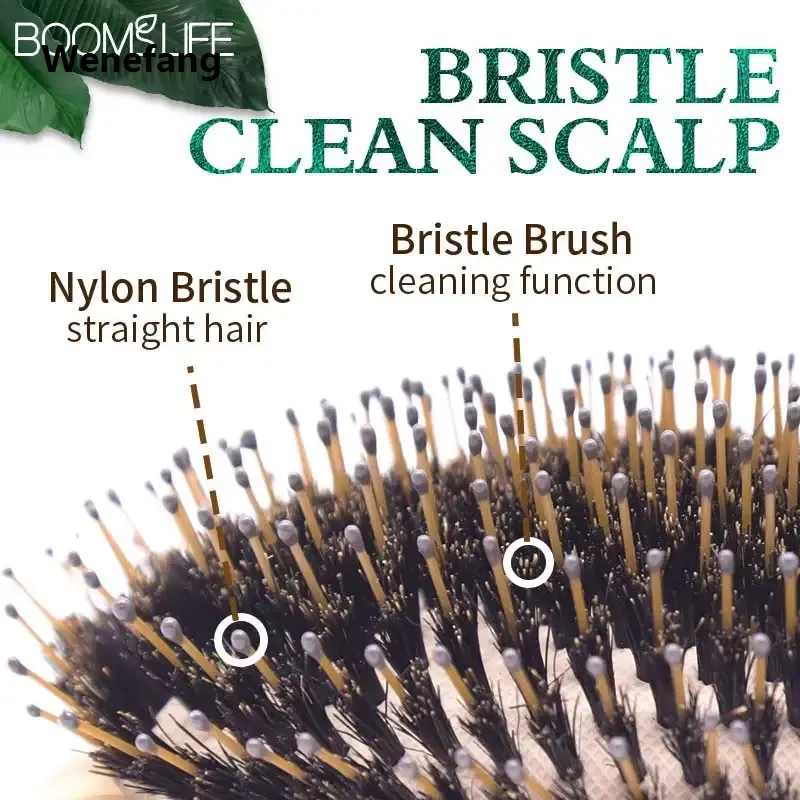 Wenefang Boar Bristle Hair Brush Women Wood Bamboo HairBrush Professional 2025 Curly Airbag Scalp Brush Comb for Hair Beauty Care Salon Tools - image 1