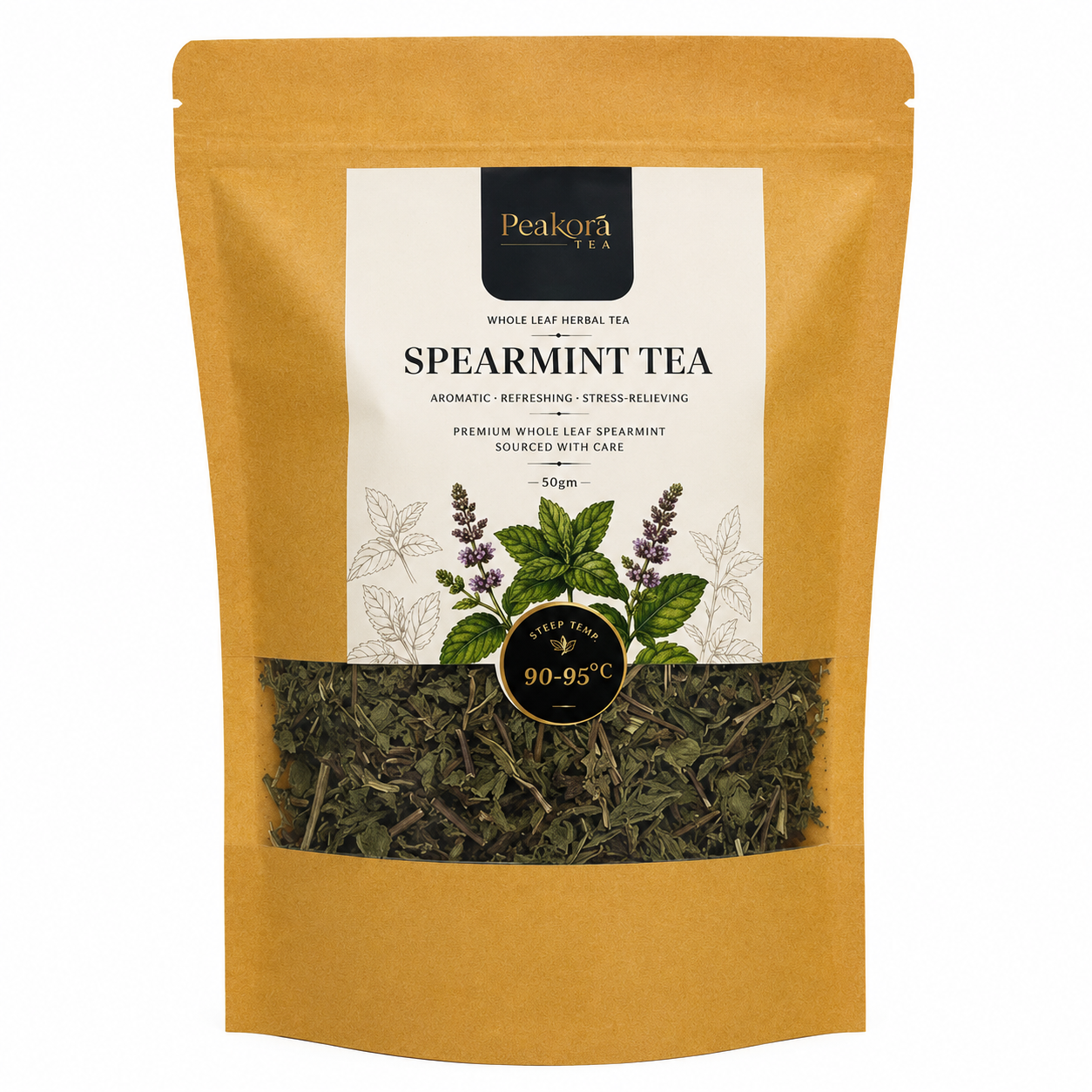Peakora Spearmint Herbal Tea 50g | 100% Natural Dried Spearmint Leaves | Caffeine-Free Herbal Tea | Premium Quality | No Preservatives