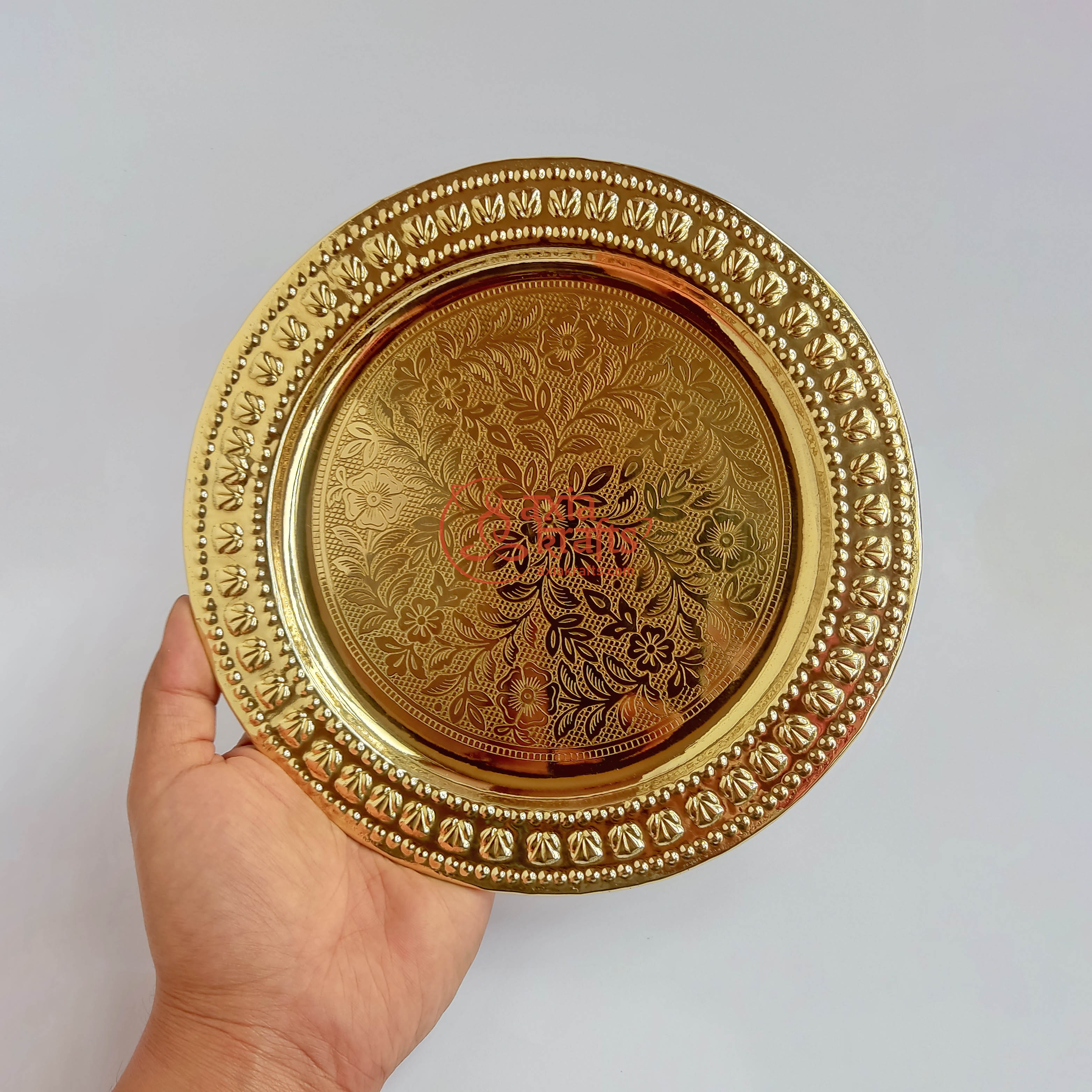 Axia Krafts Cute Fancy Brass Tray 8 Inches Diameter