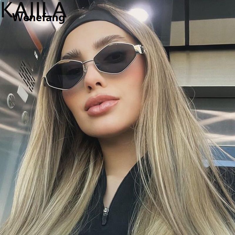 Wenefang Hexagon Punk Sunglasses Women Gold 2024 Luxury Brand Metal Frame Polygon Sun Glasses For lady Vintage Shades Small Eyewear UV400