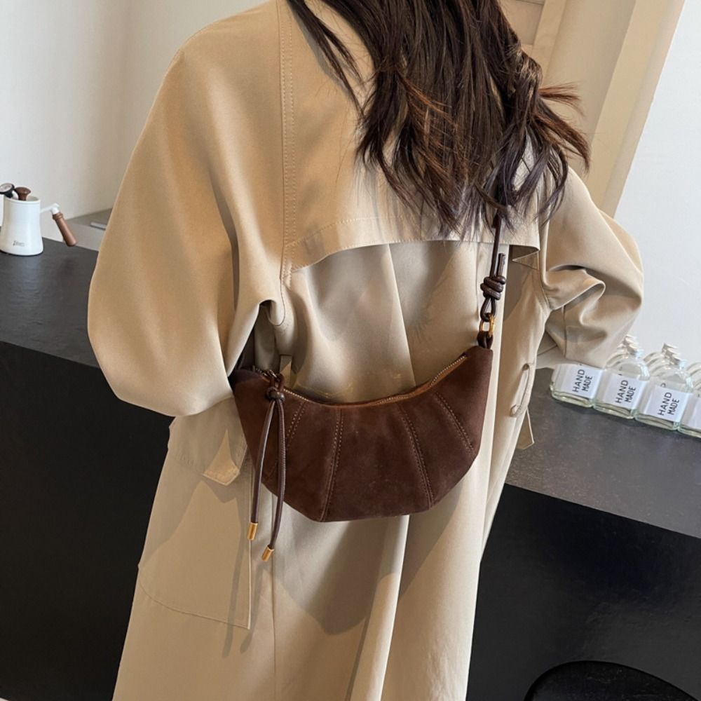 Fashion Crossbody Bag Croissant Shoulder Bag Brown Solid Color Matte PU Dumplings Bag Small Pack Students