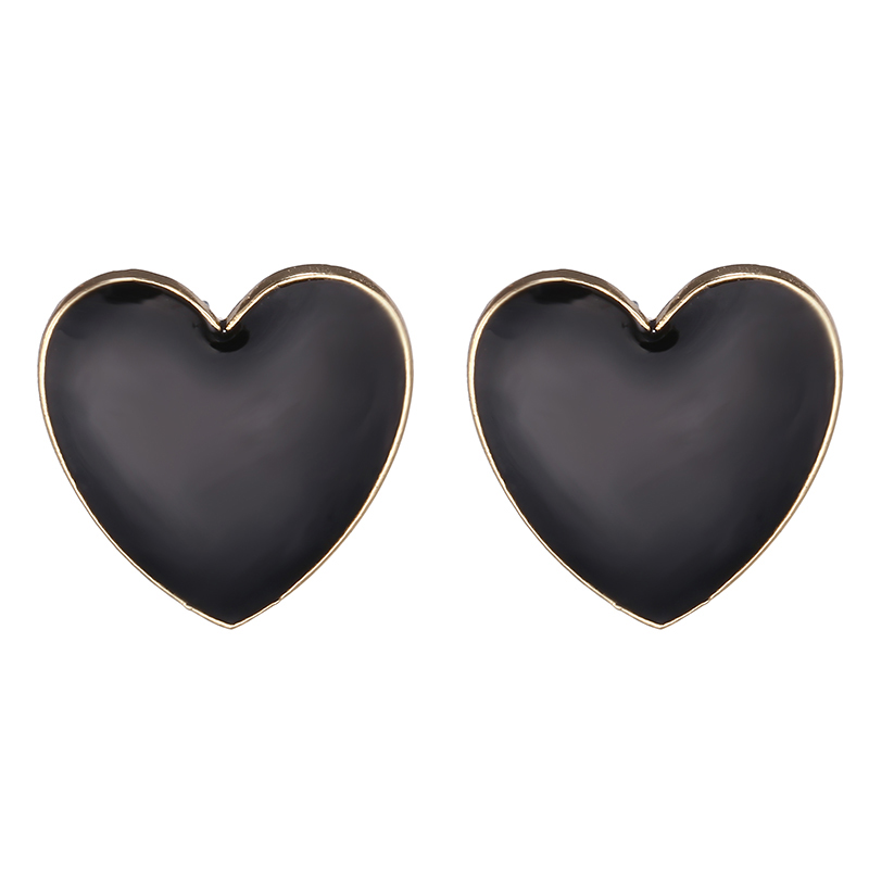 【Happy LifeStore】New 2023 Fashion Big Heart Stud Earrings Wo Black Whtie Yellow Big Metal Earrings Wedding Gifts