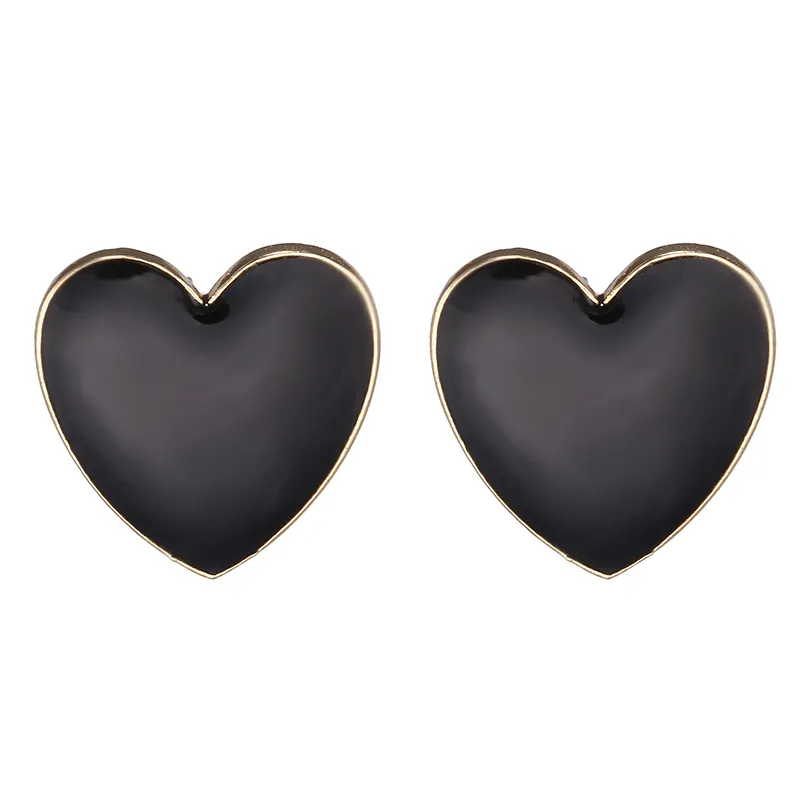 【Happy LifeStore】New 2023 Fashion Big Heart Stud Earrings Wo Black Whtie Yellow Big Metal Earrings Wedding Gifts