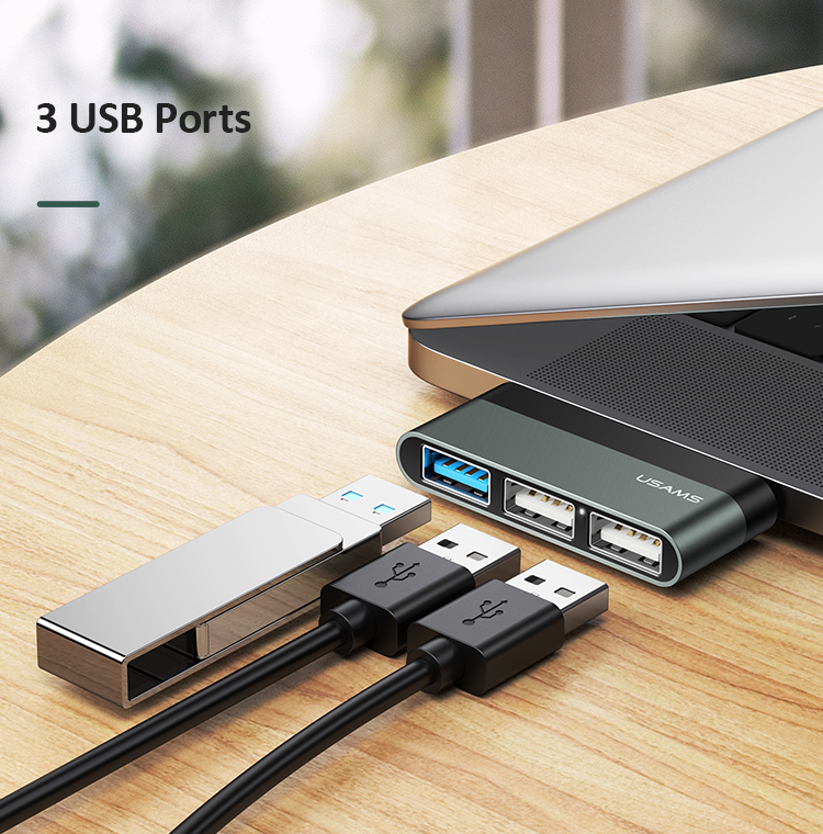 Usams Type-C Mini Hub (3USB Ports) US-SJ461 (Grey)