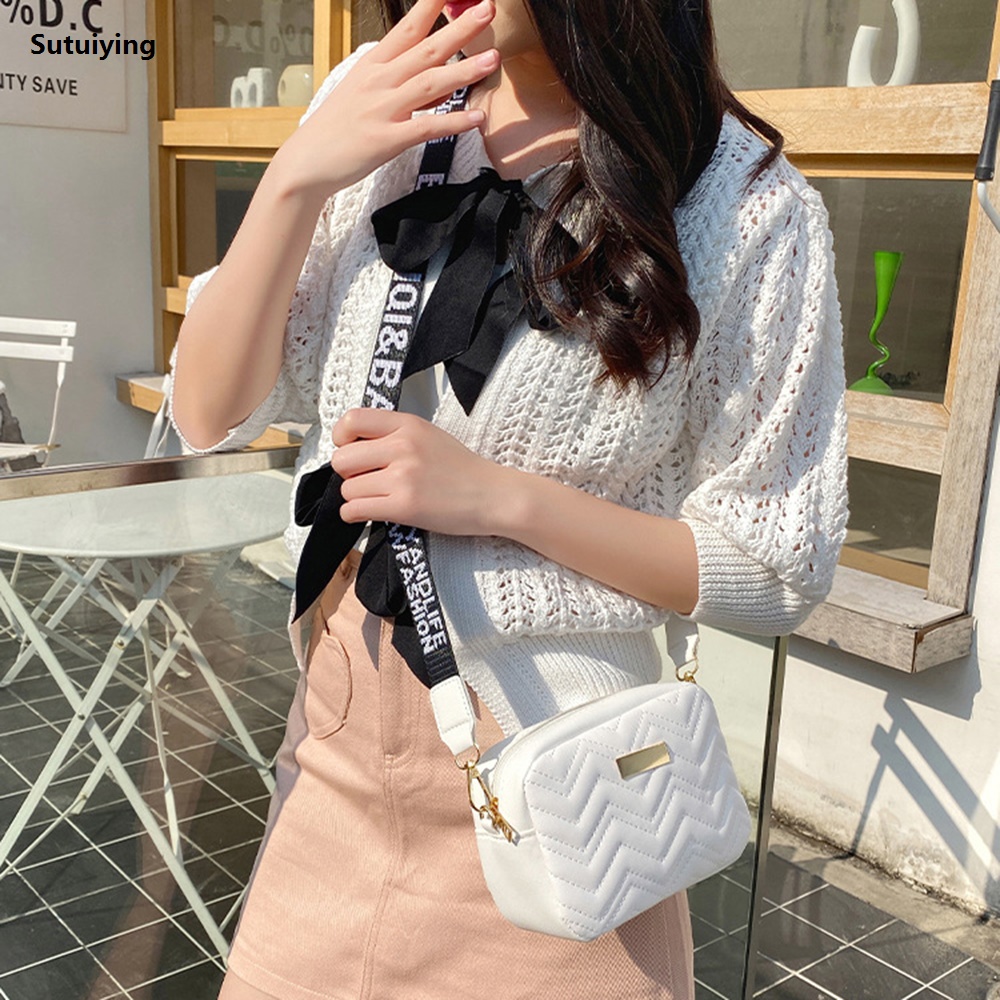 Sutuiying Fashion Wave Pattern Women Messenger Bag Female Travel Phone New style Bag PU Solid Color Shoulder Bag Zipper Purses and Handbags