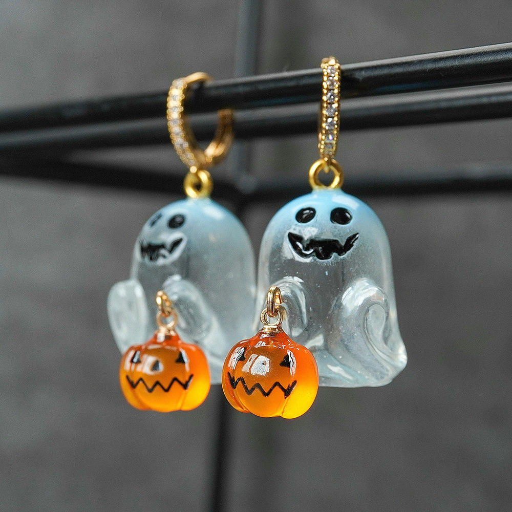 Lightweight Halloween earrings Stylish Hypoallergenic Shiny Ghost earrings Stainless steel Pumpkin earrings for Holiday Women