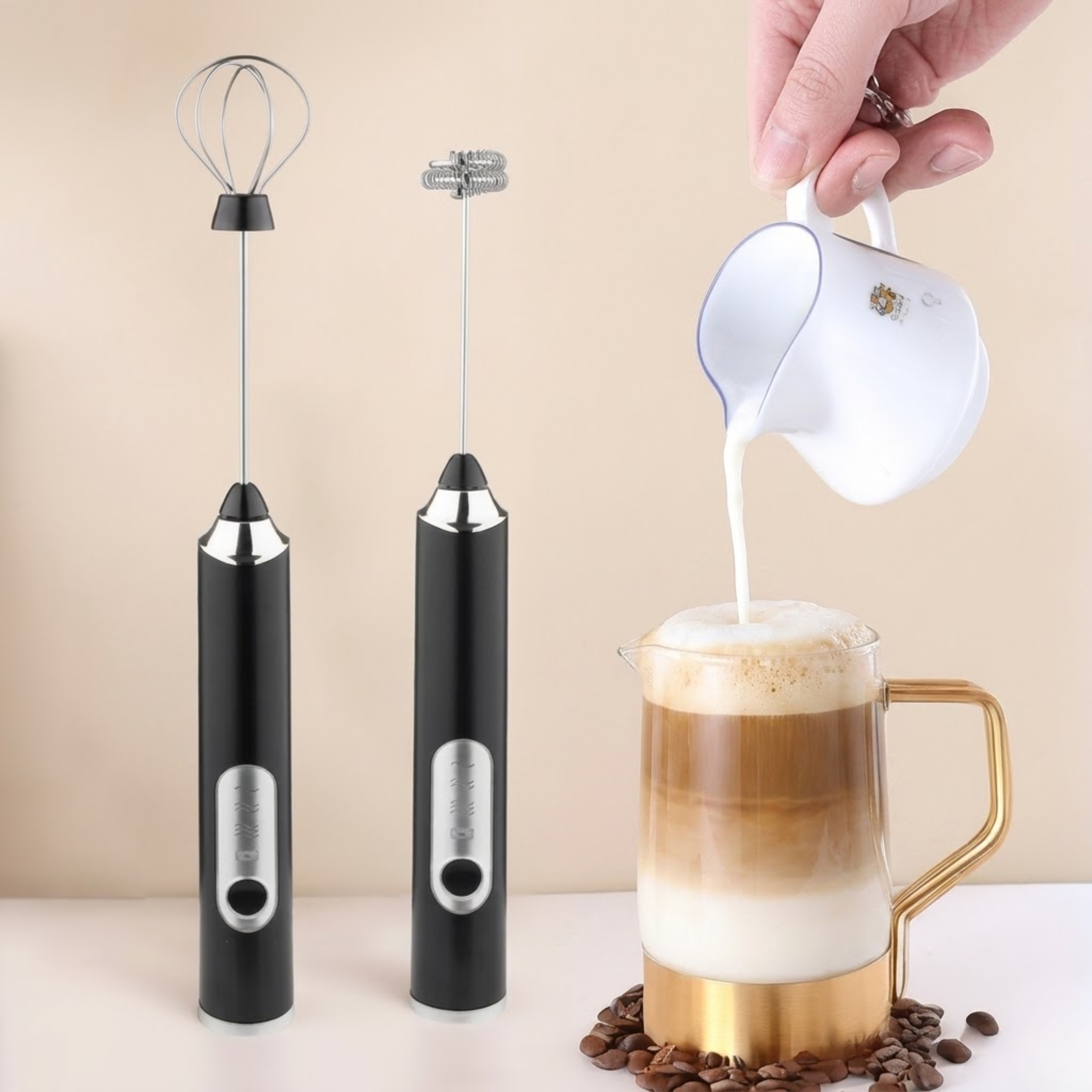 Electric Milk Frother Handheld Coffee Whisk - Portable Drink Mixer