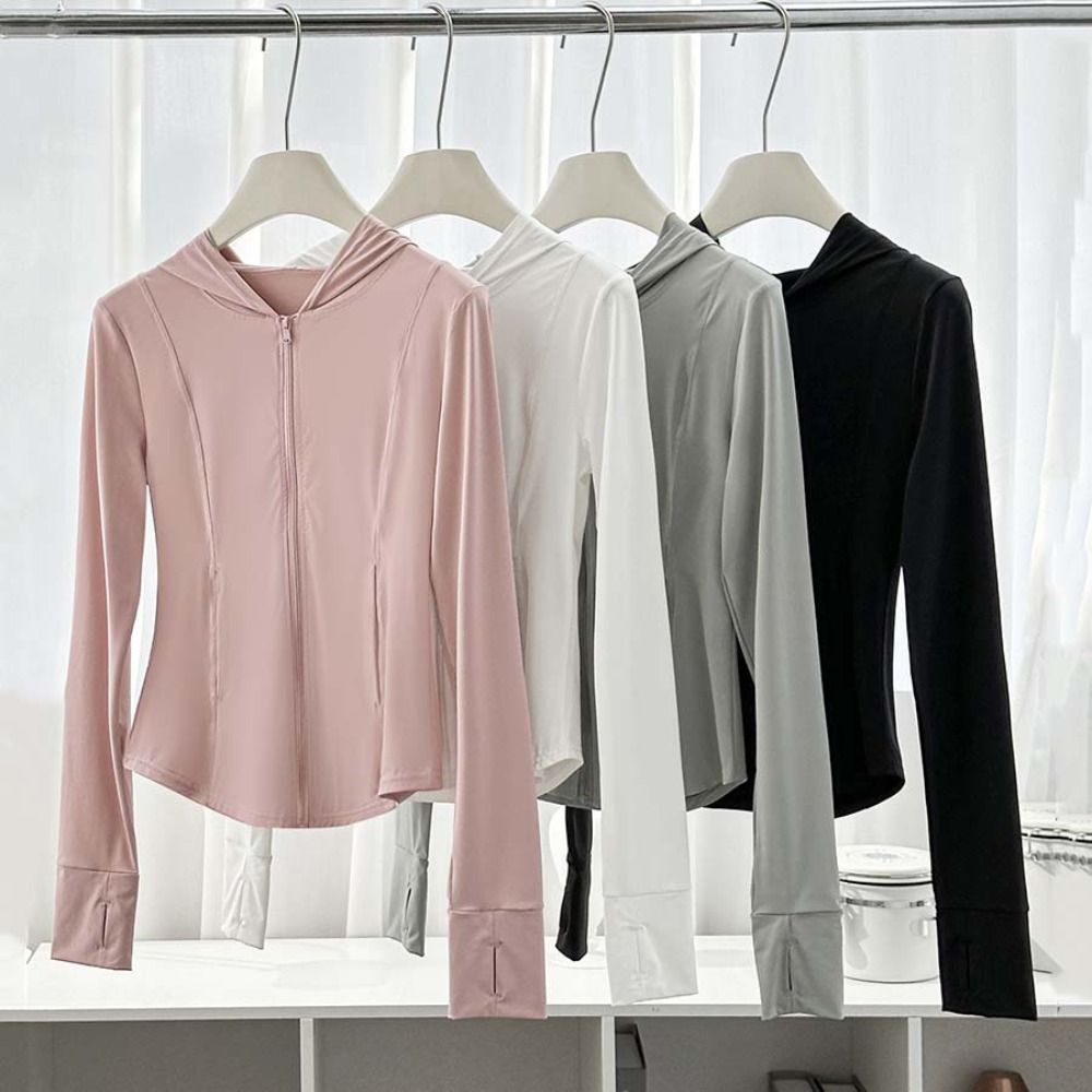 【Quality】 Simple Anti UV Summer Sunscreen Hoodie Shirt Solid Color Quick Dry Jacket Women Breathable Thin Sun Protection Sweatshirt Running
