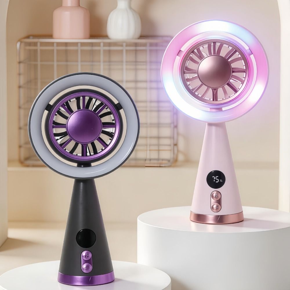 Easy Carrying Cooling Handheld Fan Soft Lighting Compact Rechargeable Fan Lightweight Clear Power Display Mini Fan Daily Use