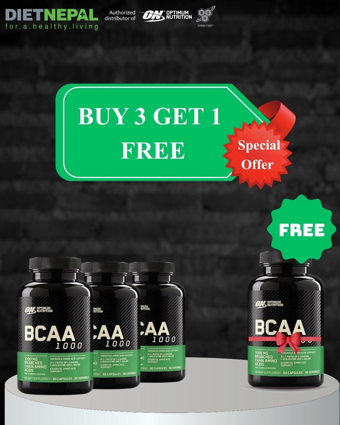 Optimum Nutrition Bcaa 1000 Strength & Recovery 60 Caps (Buy 3 get 1 Free)