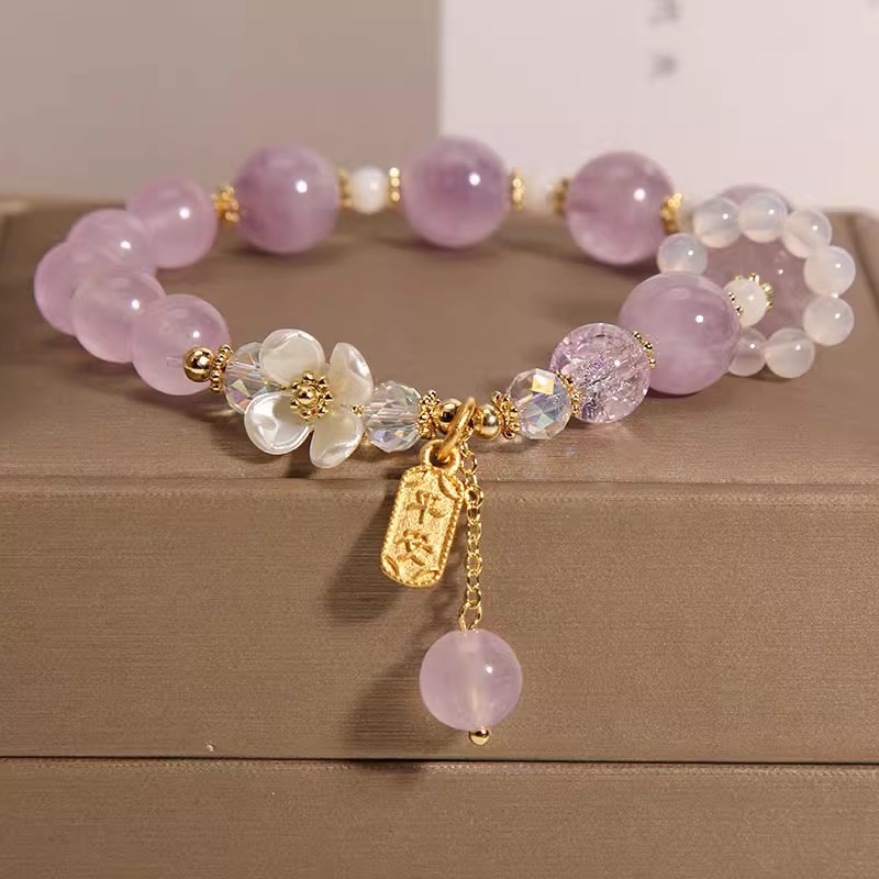 ins Korean style lavender color purple chalcedony crystal bracelet single circle ladies white agate blue flower bracelet