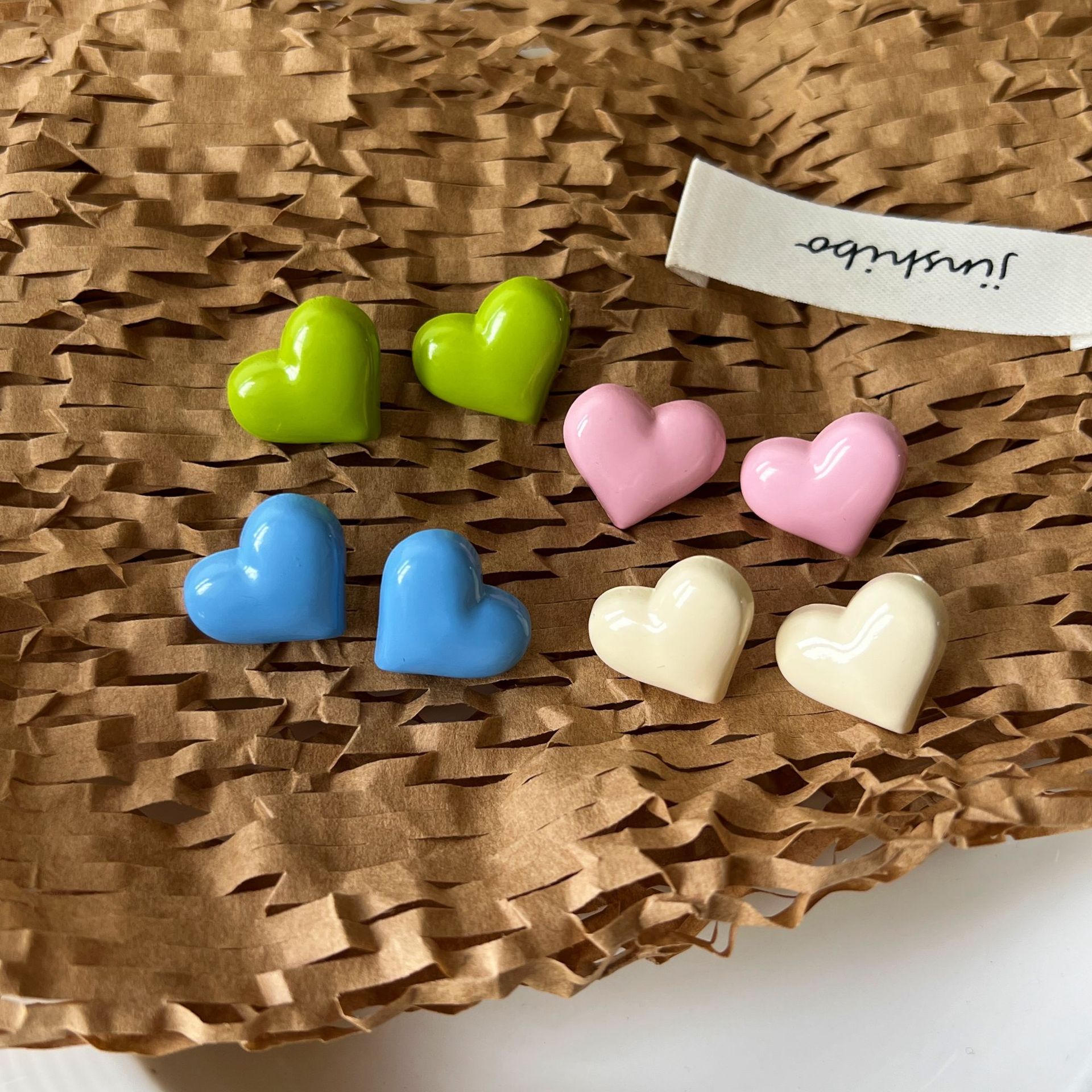 【Best Price Guaranteed】Colorful Love Ear Stud Glow Glaze Japanese and Korean Gentle Cute Small Earrings Earrings for Women Pure Desire