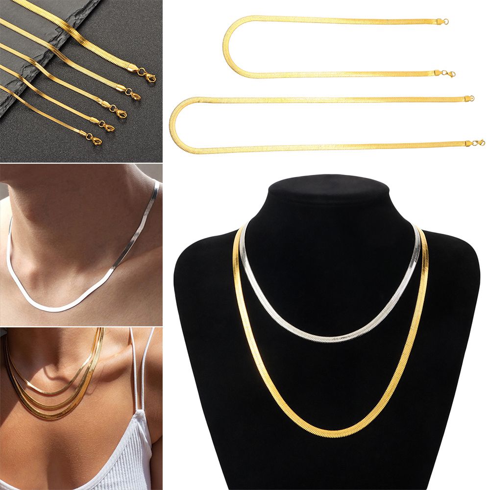 18"/20" Men Women Gifts Jewelry Choker Gold/Silver Plated Snake Link Chain Herringbone Necklace Flat Snake Chain