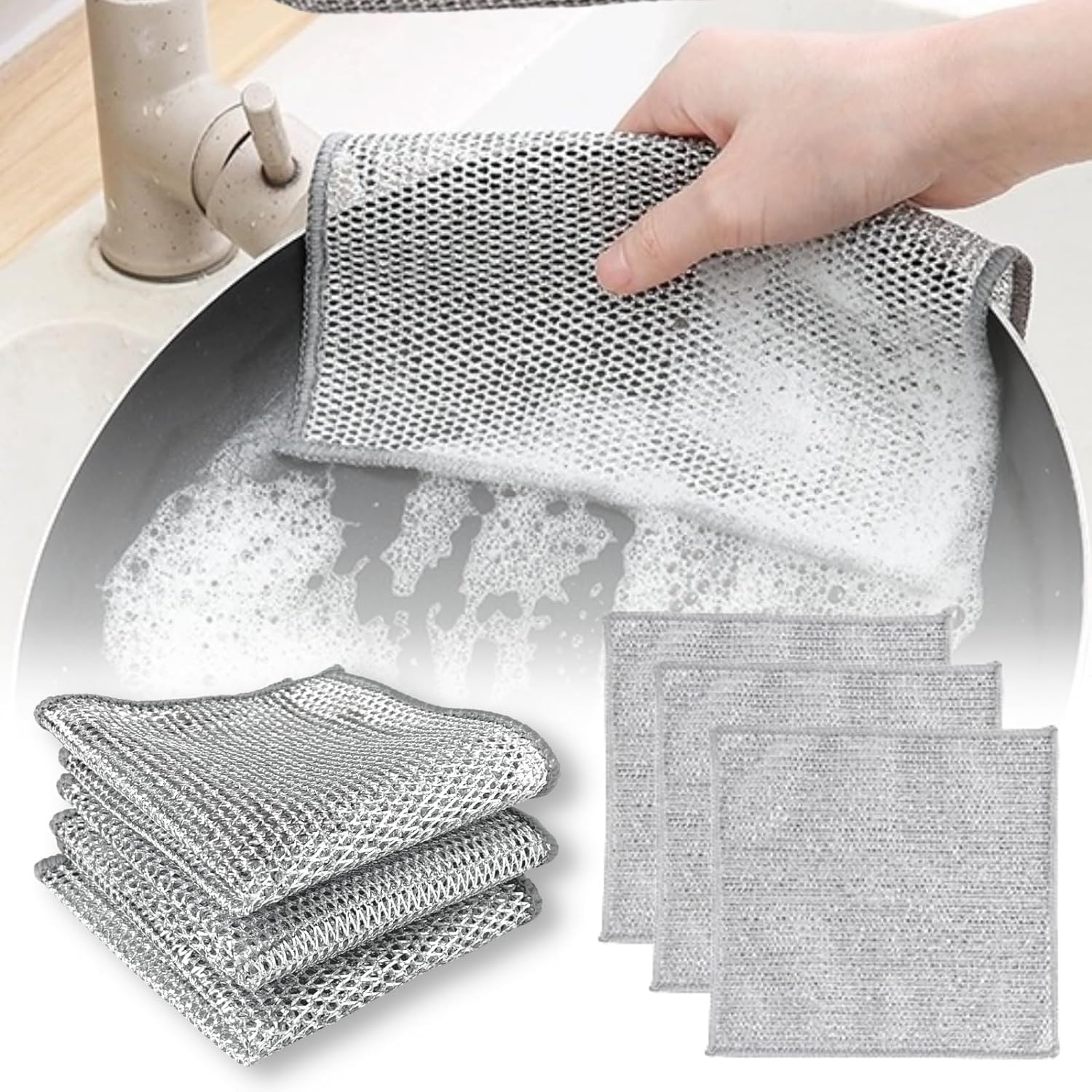 WIRE GLOVES DISH WASHER Multipurpose Stainless Steel Dishwashing Scrubber Gloves - Non-Scratch Wire Hand Gloves for Washing Dishes and Utensils, Machine Washable. (PCS 2)
