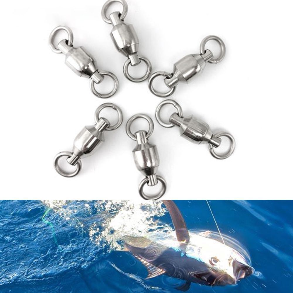 Durable Stainless Steel 2# - 12# Solid Ring Heavy Duty Ball Bearing Barrel Fishing Snap Connector Rolling Swivel