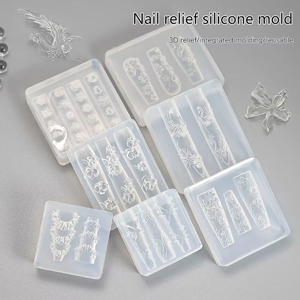 1Pcs New 3D Nail Silicone Mold DIY Design Butterfly Bow Manicure Mold Stamping Plate Flower Heart Nail Art Decoration