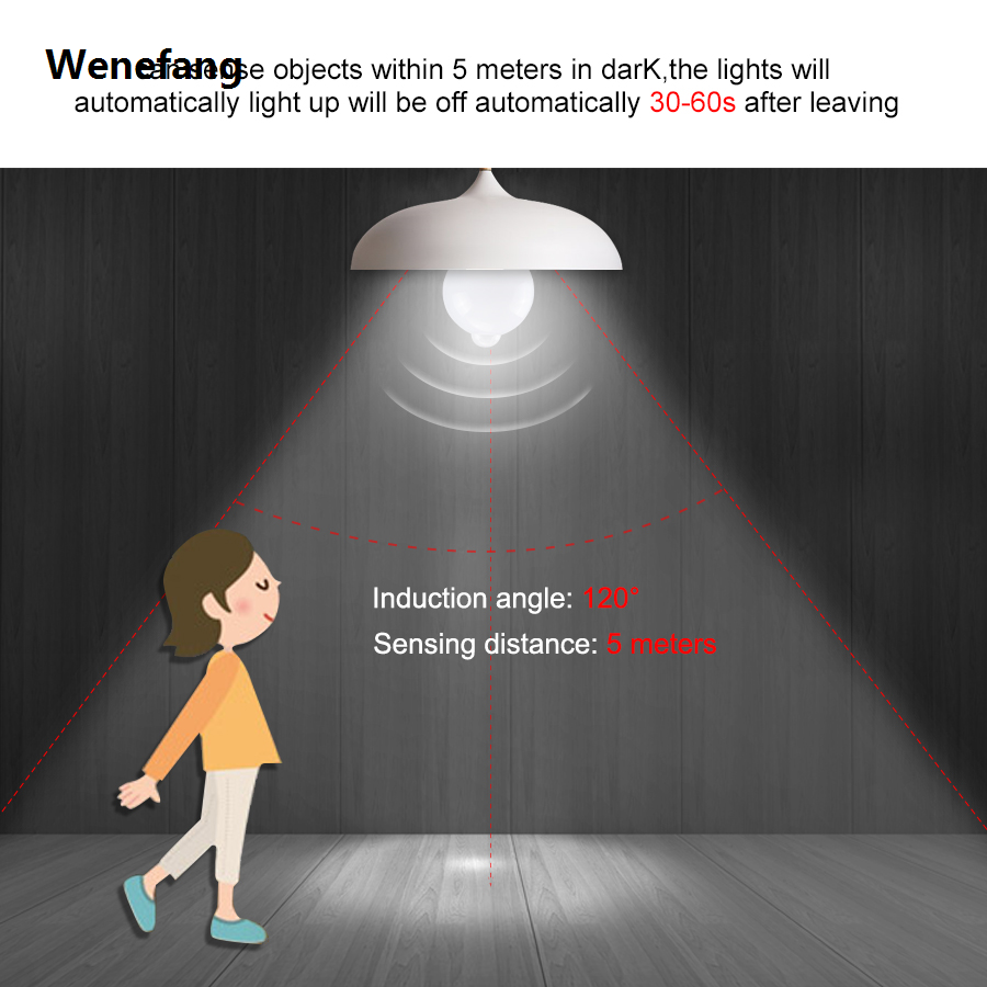 Wenefang PIR Motion Sensor LED Light Bulb 12W 18W 220V 110V Smart Bulb Portable Motion Activated ON/OFF Home Lights Lamp with Motion Sensor
