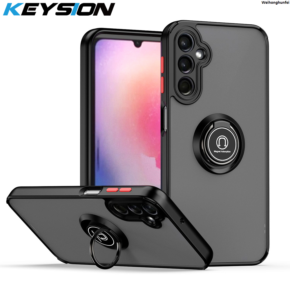 Weihonghunfei2025 KEYSION Matte Case Samsung A24 A34 A54 A14 5G A13 A04S Transparent Ring Stand Shockproof Phone Cover for Galaxy M23 M13 4G