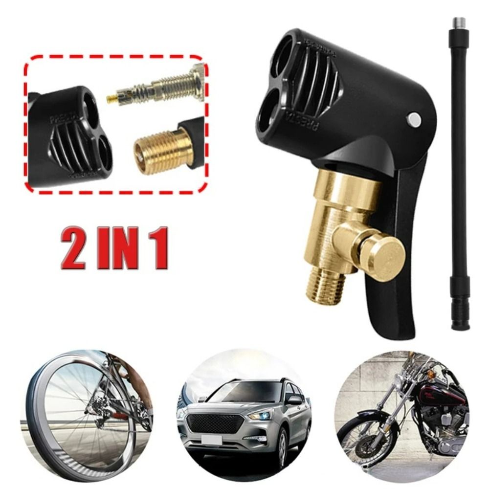 Professional Schrader/Presta Valve Tire Air Pump Nozzle Deflated 2-in-1 Inflatable Pump Connector Portable Tire Air Inflator Hose Car/Bike/Motorcycle