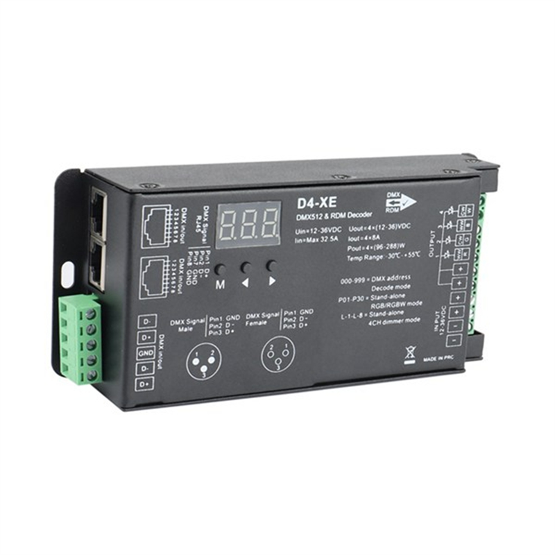 2X 4CH D4-XE DMX Decoder Controller PWM Flicker Free Dimming 12V-36V Digital Display 2000HZ 500HZ for RGB LED Lights