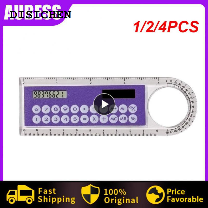 DISICHEN Original 1/2/4PCS Mini Portable Multifunction Colorful Student Ruler Calculators Portable Solar Energy Counters Random Color Student