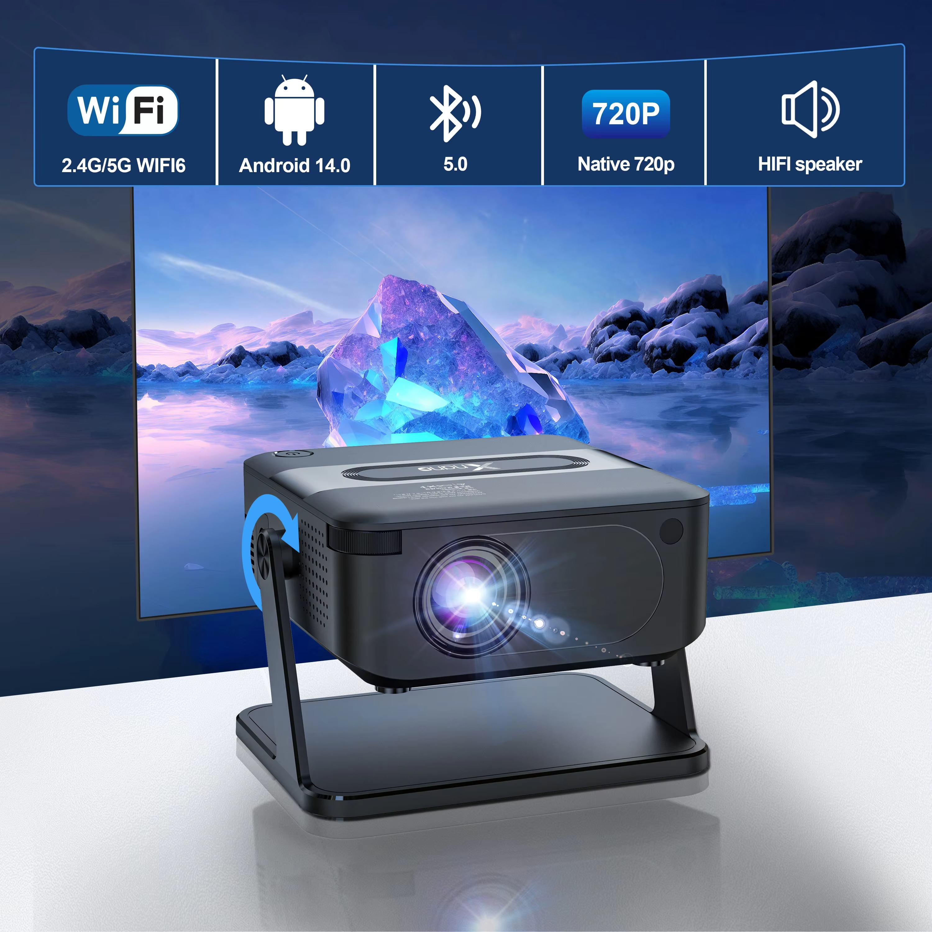 New Design XNANO HA109 Mini Projector Android 14, Support 4k Video Decoding Home Projector