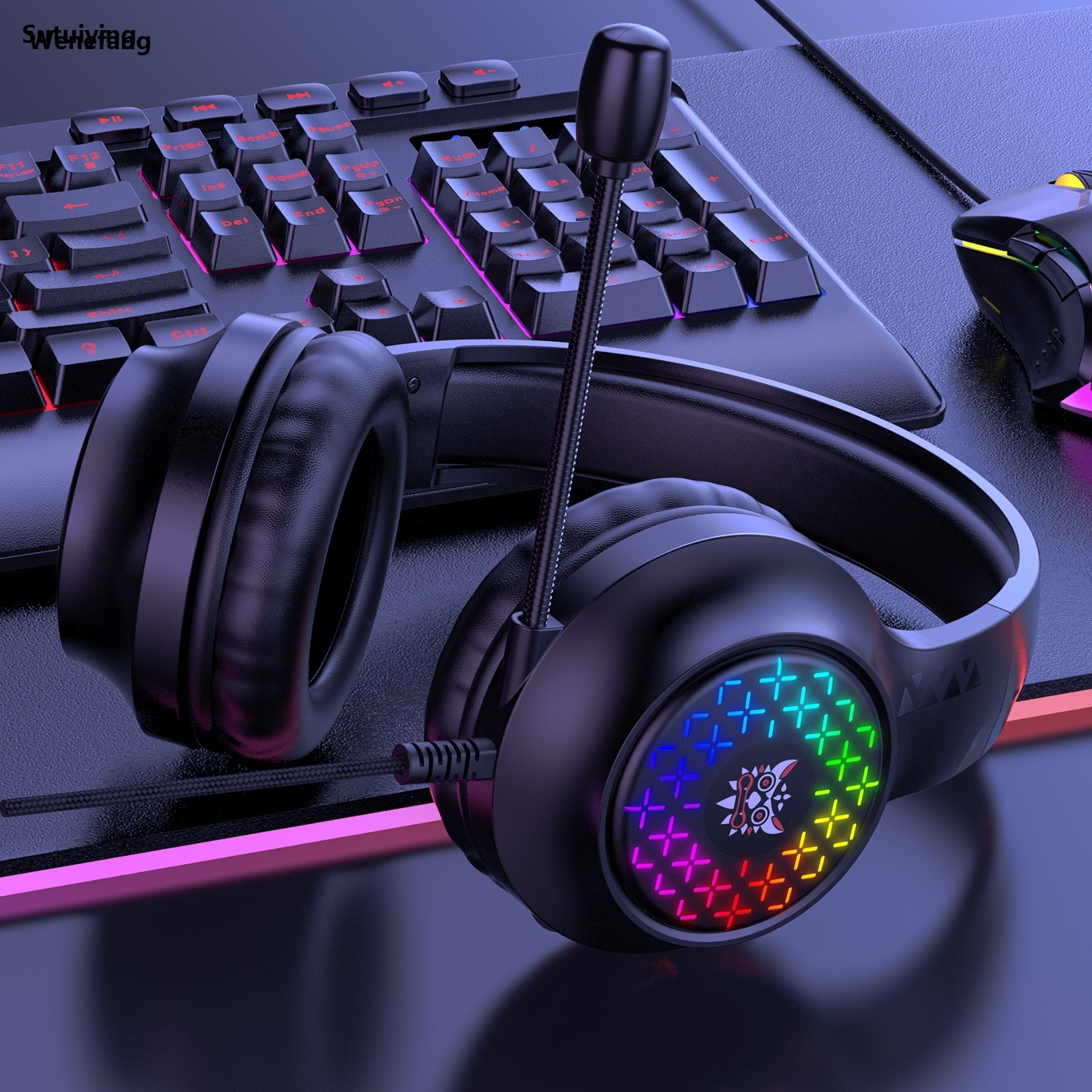 Wenefang Sutuiying ONIKUMA Gaming Headset, Surround Sound Gaming Headset with Noise Hot Selling New style Cancelling Microphone, RGB Lights and Soft Memory Earcups