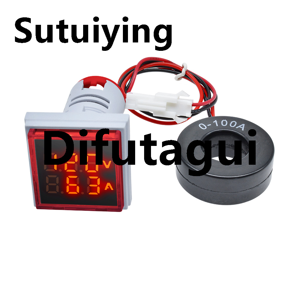 Difutagui 【 】Diymore Digital Voltmeter Ammeter AC 50-500V 0-100A Amp 22 Mm Voltage Current Meter Tester Dual LED Indikator Pilot Lamp