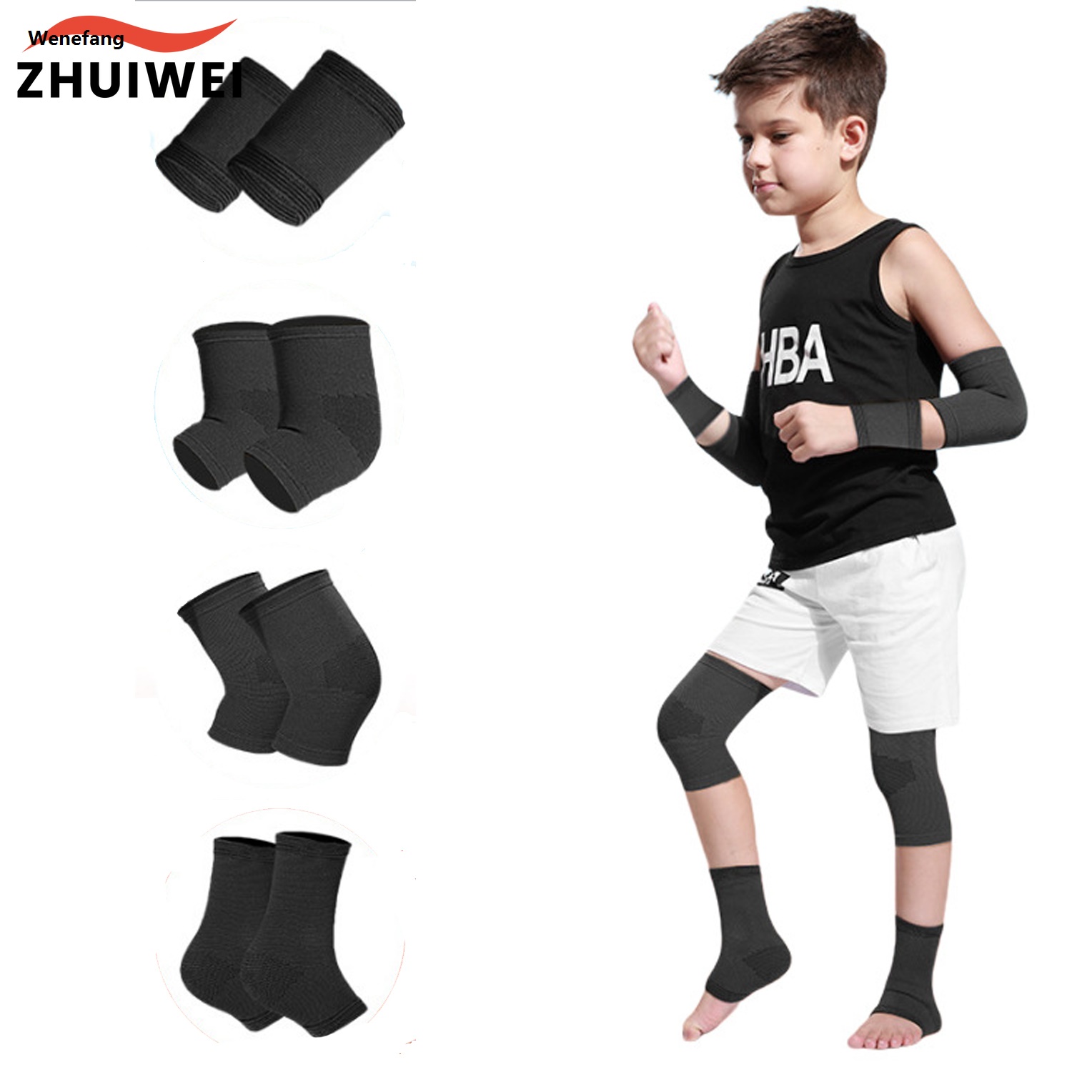 Wenefang 1 Pair Kids Sports Knee Pads Elbow Pads Wrist Guards Ankle Brace Boys Girls Kids Knee Pads for Basketball Volleyball Sports