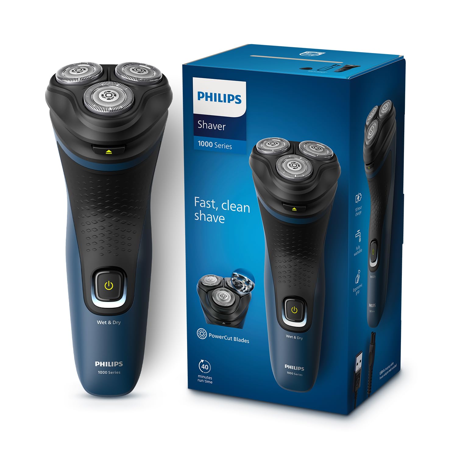 Philips Electric Shaver for Men | ComfortCut Blades | Wet and Dry Shave | 3D Flex Heads | 27 Self Sharpening Blades | Cordless | Waterproof | One Toch Open