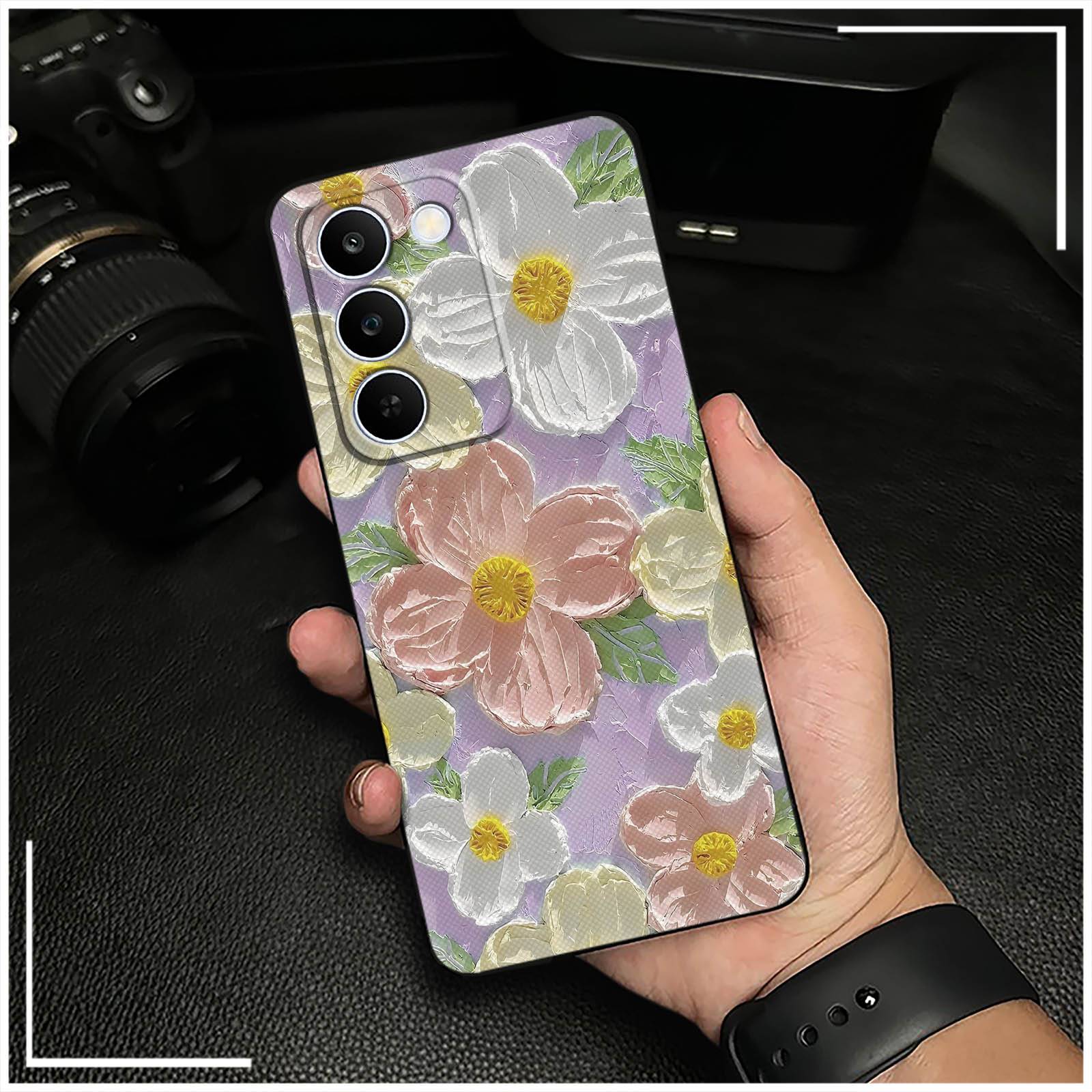 Silicone Cartoon Phone Case For Tecno Pova Curve 5G Shockproof Anti-dust Protective Back Cover Oil Painting Cute flower