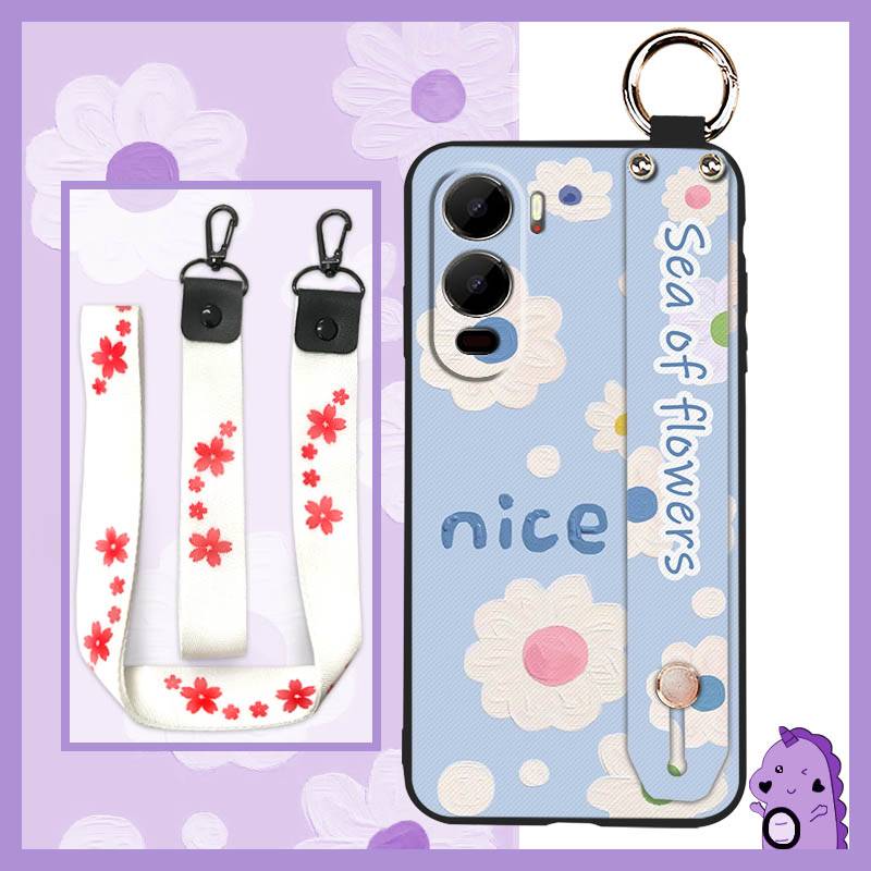 Waterproof Durable Phone Case For itel City200 Silicone Phone Holder Shockproof Fashion Design Kickstand Lanyard Flower