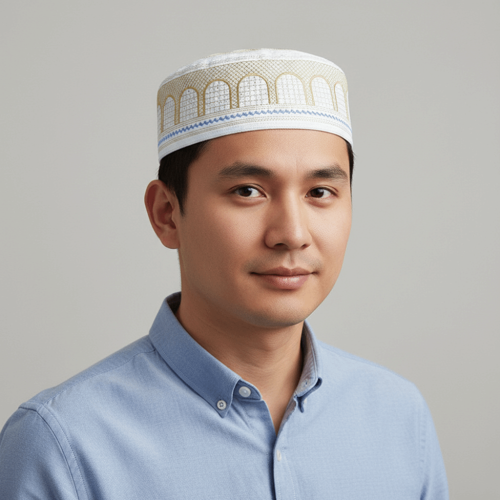 New Traditional Hat Cloth Round Shape Prayer Hat Embroidery Design Saudi Arabian Style Islamic Cap Leisure Wear