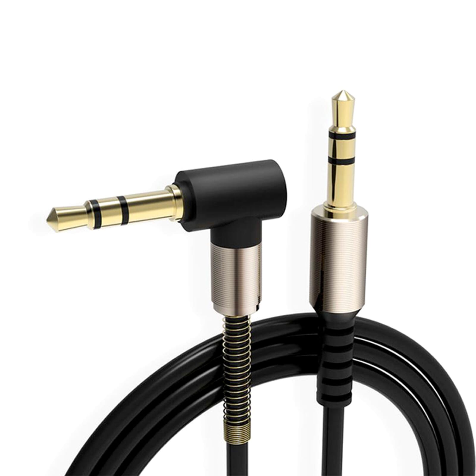 1 Meter 3.5mm L-Shaped Spring AUX Cable Male to Male For Headphones Or Car Stereo