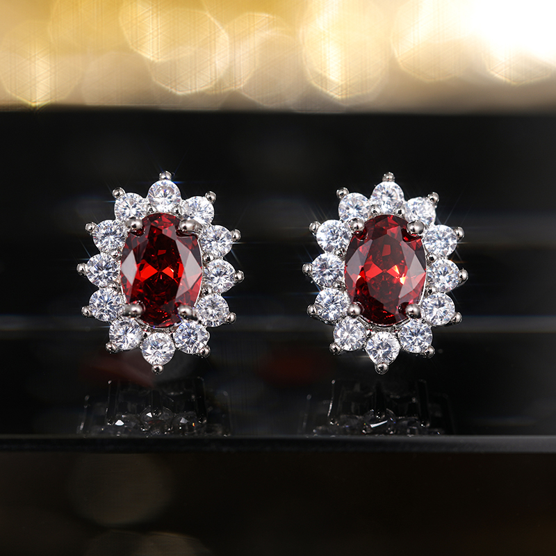 Vylon Huitan Full Zircon Stud Earrings for Women Blue/Purple/Red/Pink/Black/White/Green Oval CZ Wedding Trend Female Luxury Jewelry