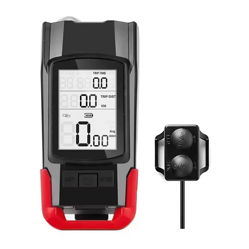 ARELENE 3 in 1 Bike Light Lamp Cycling Bicycle Computer 120DB Bike Horn Bells Front Flashlight -Road Bike Speedometer Red