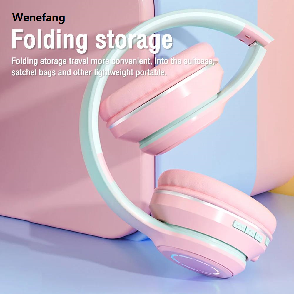 Wenefang Thing Cute Christmas Gift With Microphone Game LED Light Color Changing Bluetooth Headset 2024 Progressive Wireless Music Headset Player Headset Kids