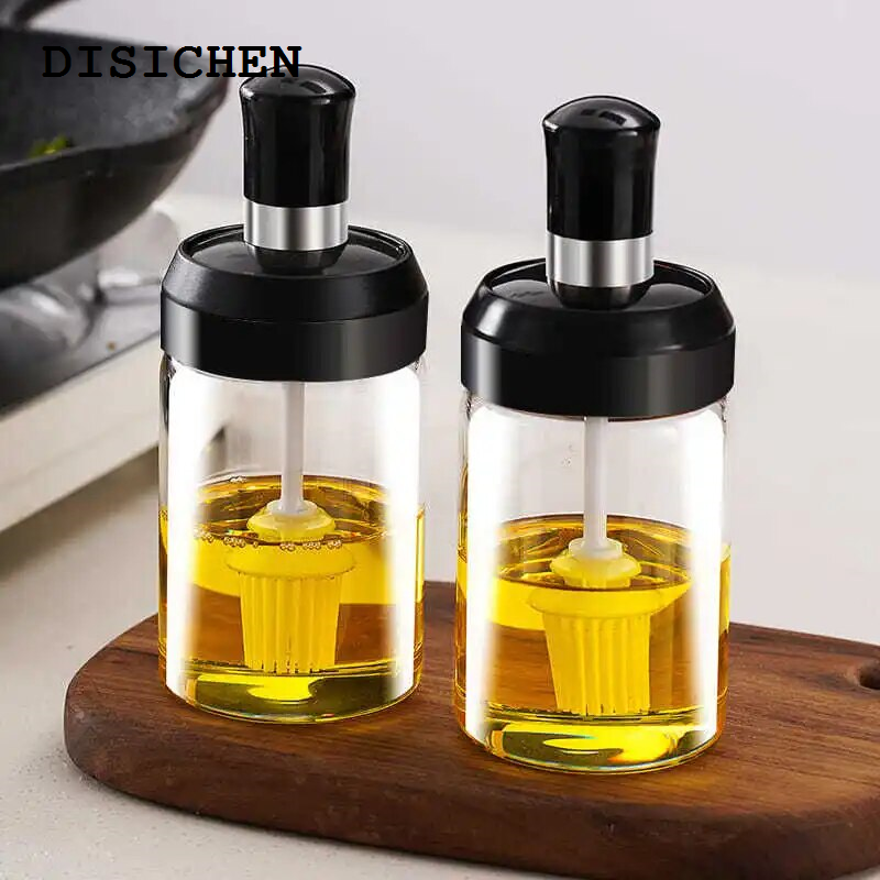 DISICHEN High Quality 1 Pcs Portable Glass Oil Bottle With Brush Grill Oil Brushes Liquid Oil Pastry Kitchen Baking BBQ Tools Kitchen Tools For BBQ