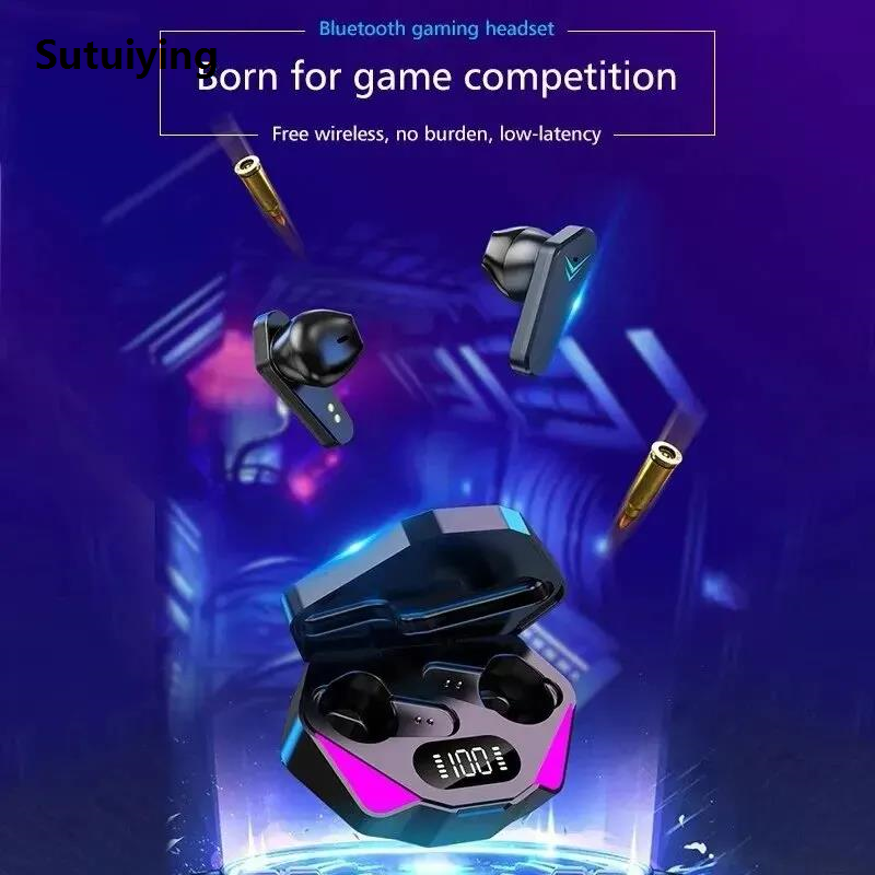Sutuiying Bluetooth Wireless Earphone Power Display Noise Cancelling Stereo Fashion Sound Headphones with Mic Ear Buds for Music Playback