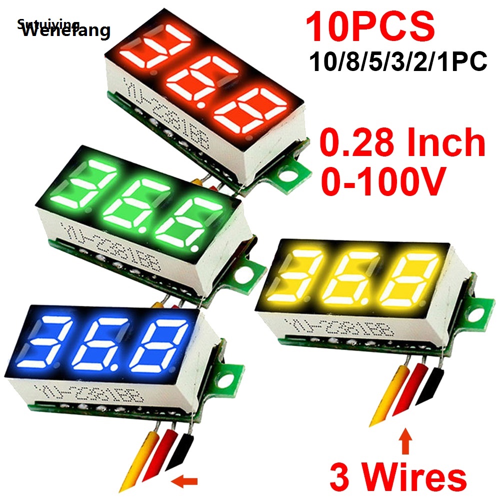 Wenefang Sutuiying 1-10pcs 0.28 Inch 3 Wires 0-100V Mini Digital Voltmeter Voltage 【2025 Version】 High Quality Tester Meter Red/Blue/Yellow/Green LED Screen Meter