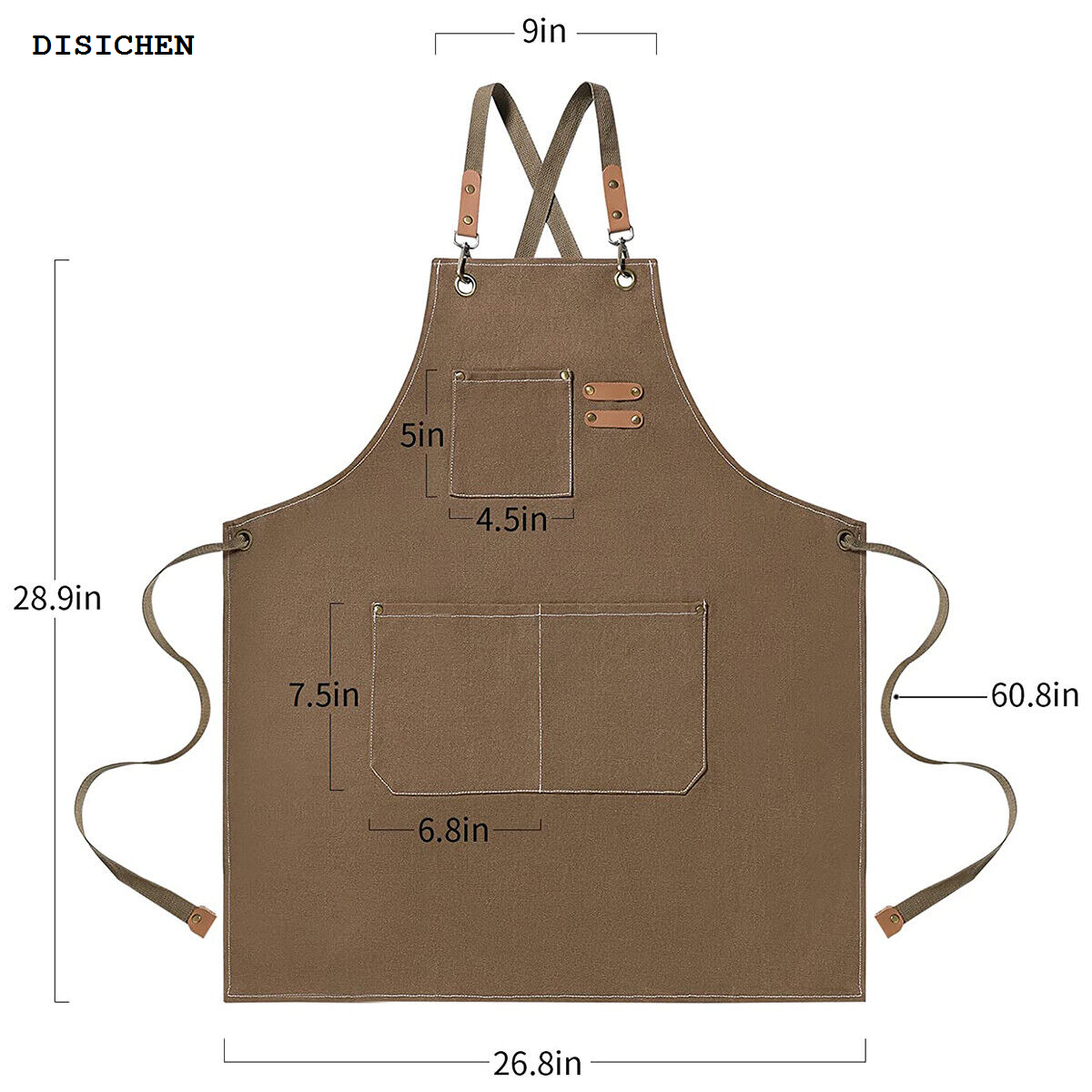DISICHEN Portable Kitchen Thicken Canvas Apron For Woman Men Waterproof Stain-Resistant With Pockets Cooking Apron Woodworking Painting Work Apron