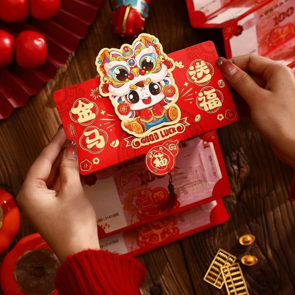 Joyful Envelope 2026 Horse Year Folding Red Envelope Traditional Blessing Money Pocket Cartoon Hongbao Good Red Bags Children Gifts