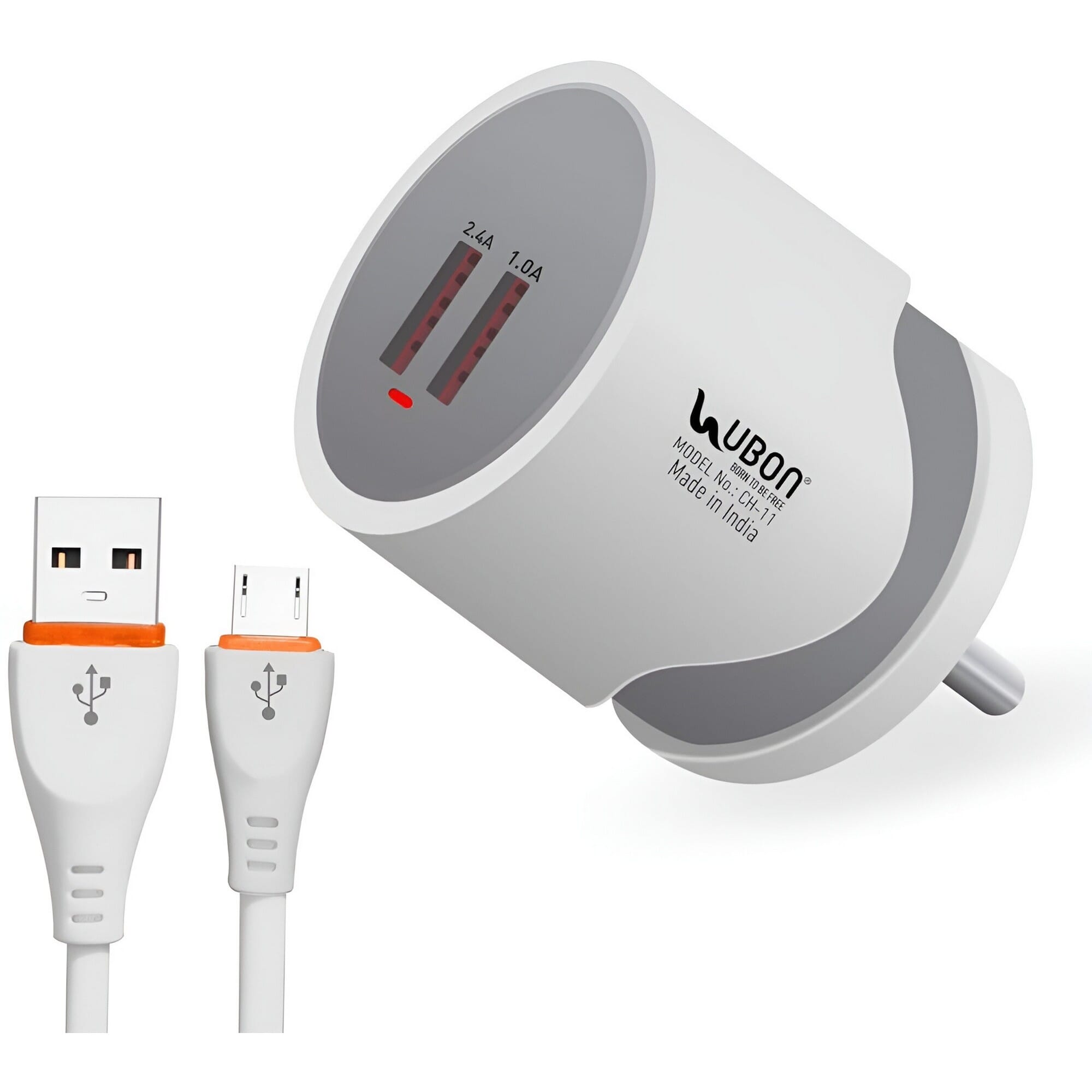 Ubon CH-11 Power Hub Wall Charger 12W with 2.4 AMP/5V Dual USB Port & Fast Charging Data Cable