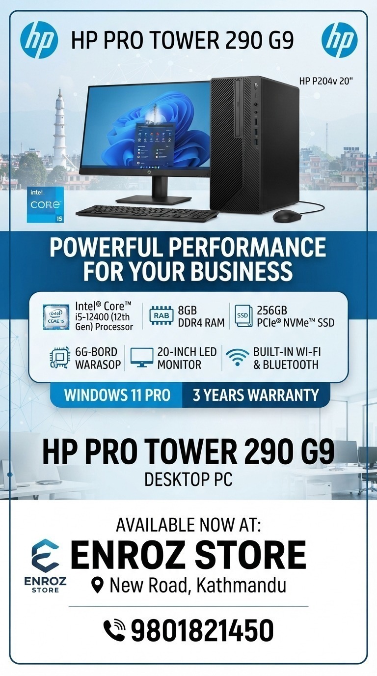 HP Desktop Pro Tower 290 G9/Intel core i5 12thGen /8GB RAM/256GB SSD HP 19'' Monitor Induded