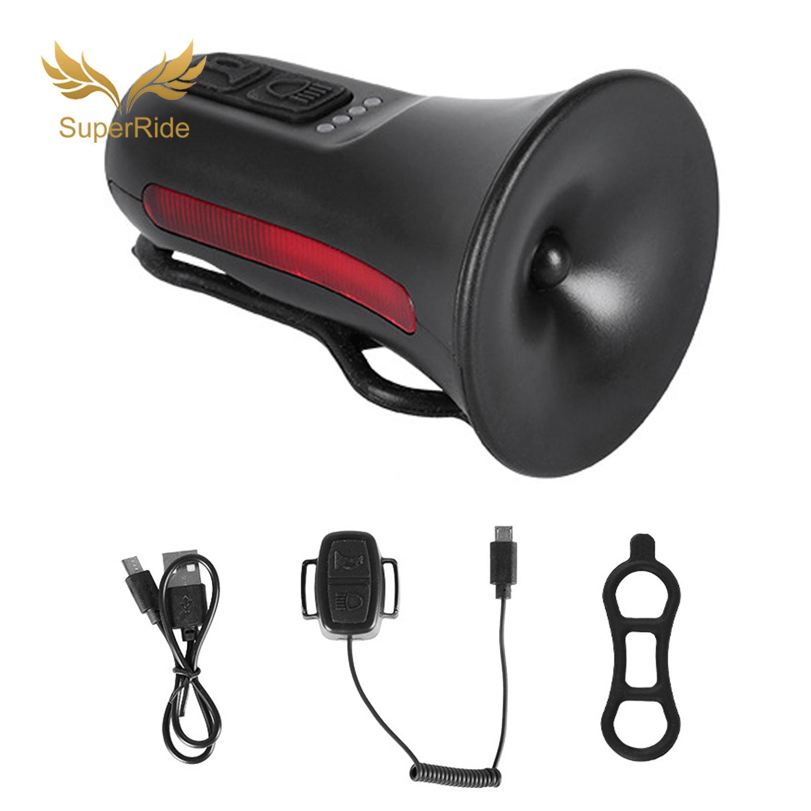 SuperRide Electric Bike Horn Rechargeable Electric Bike Bell with Anti-theft Alarm Loud Clear Sound Waterproof Horn for Riders E-bike Horn