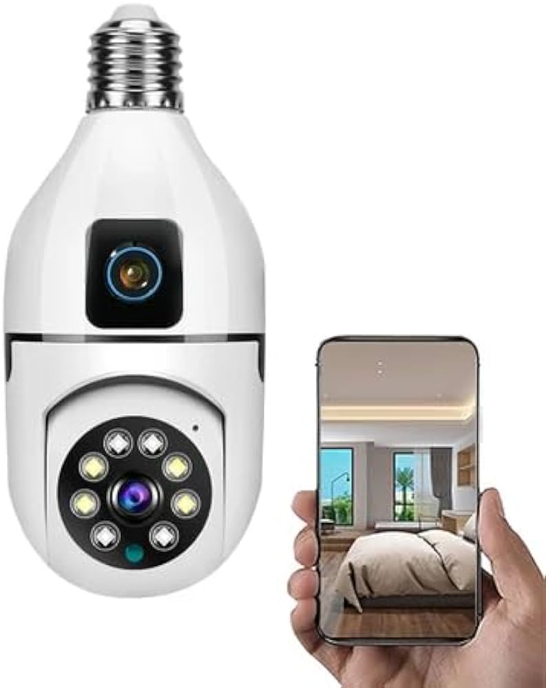 Wireless Light Bulb Camera 2MP +2MP Dual Bulb WiFi Security Camera .