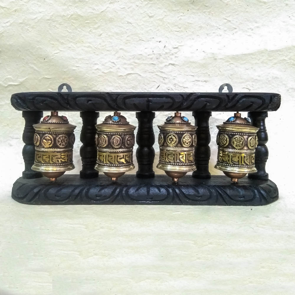 Bajra Wooden Brass Copper Prayer Wheel (Combo)
