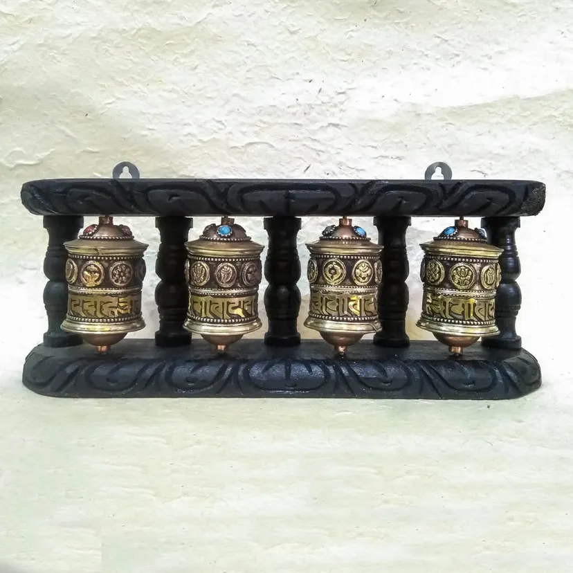 Bajra Wooden Brass Copper Prayer Wheel (Combo)