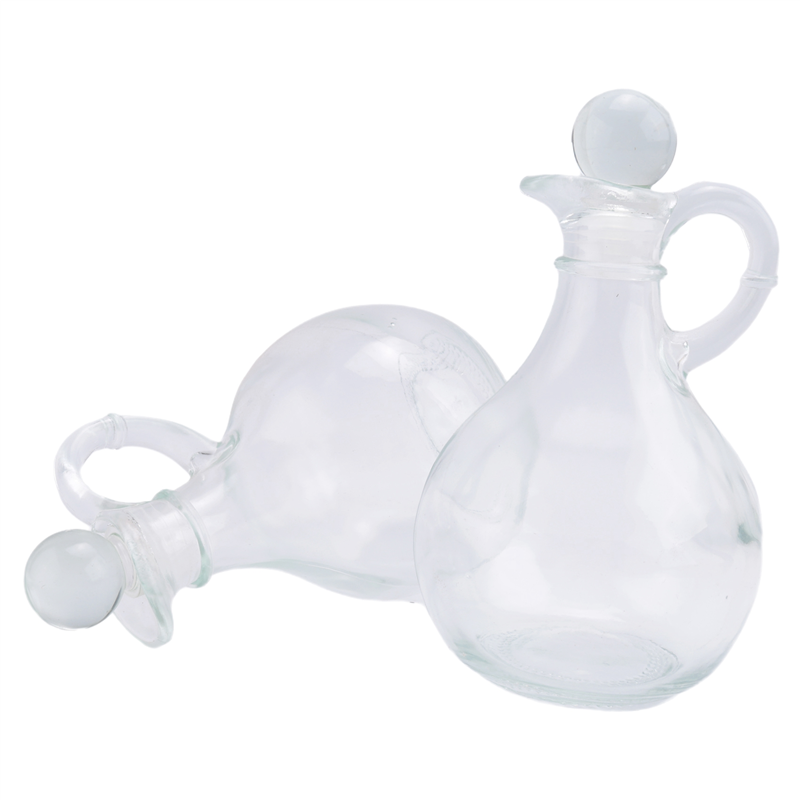 FORIDE Glass Oil and Vinegar Bottles (2 Piece Set) Round Glass Oil Dispenser Bottle with Stopper
